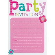 Pink Flower Party Birthday Party Invitations